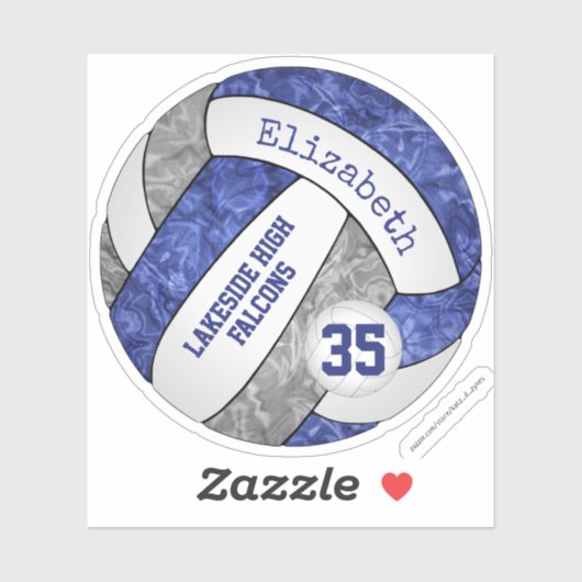 blauwe en grijze volleybal w school mascot name sticker (Vel)