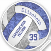 blauwe en grijze volleybal w school mascot name sticker (Voorkant)