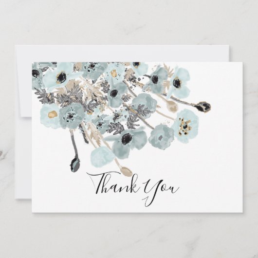Blauwe en grijze Waterverf Bedankkaart (Voorkant)