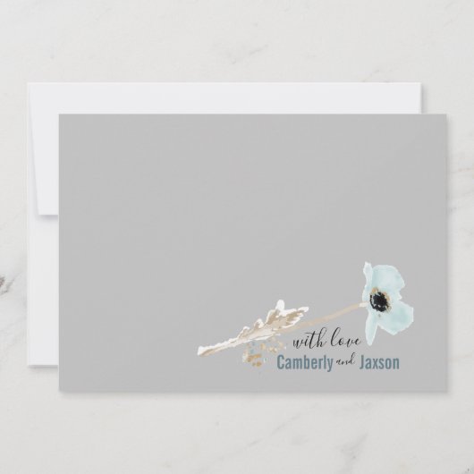 Blauwe en grijze Waterverf Bedankkaart (Achterkant)