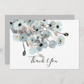 Blauwe en grijze Waterverf Bedankkaart (Voorkant / Achterkant)