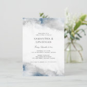 Blauwe en grijze Waterverf bruiloft Kaart (Staand voorkant)