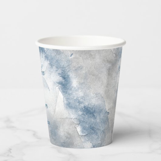 Blauwe en grijze Waterverf bruiloft Papieren Bekers (Achterkant)