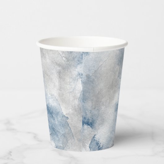 Blauwe en grijze Waterverf bruiloft Papieren Bekers (Rechts)