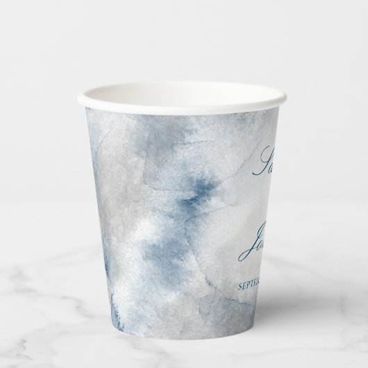 Blauwe en grijze Waterverf bruiloft Papieren Bekers (Voorkant)
