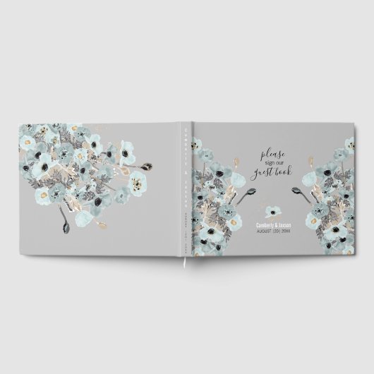 Blauwe en grijze Waterverf Gastenboek (Volledig)