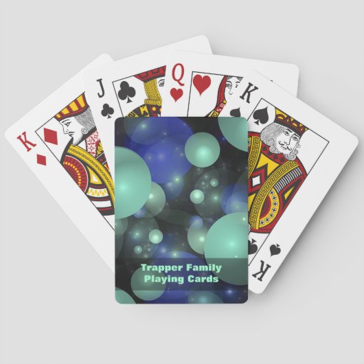 Blauwe en groene 3D-bubbels over zwarte Sjabloon Pokerkaarten (Achterkant)