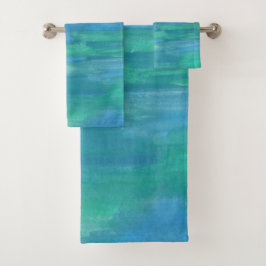 Blauwe en groene aardbekkens bad handdoek