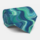 Blauwe en groene abstracte golven stropdas (Opgerold)