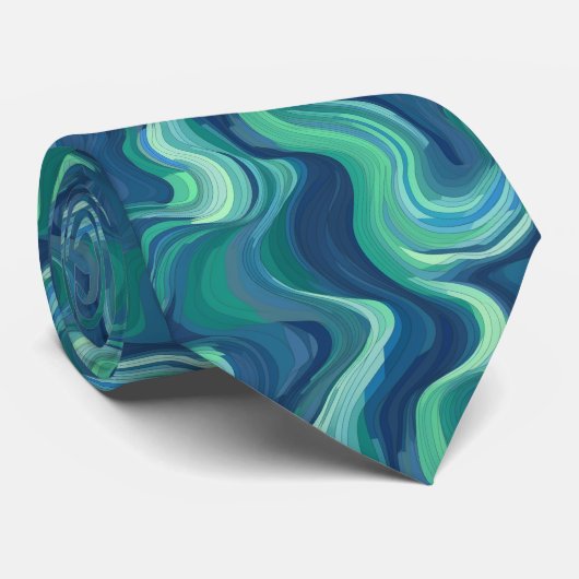 Blauwe en groene abstracte golven stropdas (Opgerold)