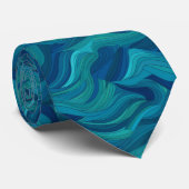 Blauwe en groene abstracte golven stropdas (Opgerold)