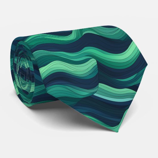 Blauwe en groene abstracte golven stropdas (Opgerold)