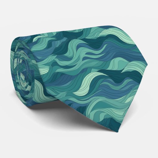 Blauwe en groene abstracte golven stropdas (Opgerold)