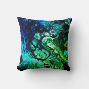 Blauwe en groene abstracte kleurstof kussen