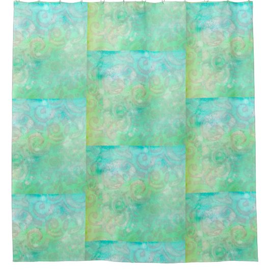 Blauwe en groene Abstracte kunst Douchegordijn (Voorkant)