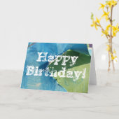 Blauwe en groene Abstracte schilderijen, Happy Bir Kaart (Gele Bloem)