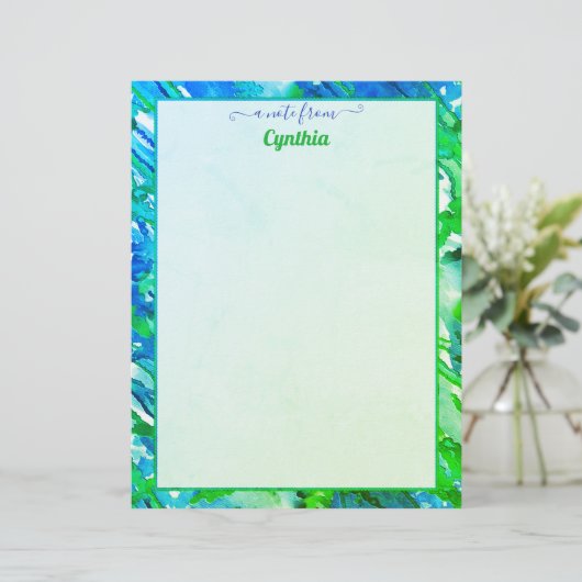 Blauwe en groene Abstracte Waterverf op printerfor Briefhoofd (Staand voorkant)