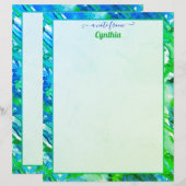 Blauwe en groene Abstracte Waterverf op printerfor Briefhoofd (Voorkant / Achterkant)