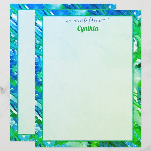 Blauwe en groene Abstracte Waterverf op printerfor Briefhoofd (Voorkant / Achterkant)