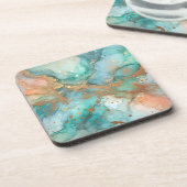 Blauwe en groene alcoholinkt bier onderzetter (Linkerzijde)