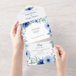Blauwe en groene Anemone Floral |  All In One Uitnodiging