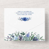 Blauwe en groene Anemone Floral | All In One Uitnodiging (Achterkant)
