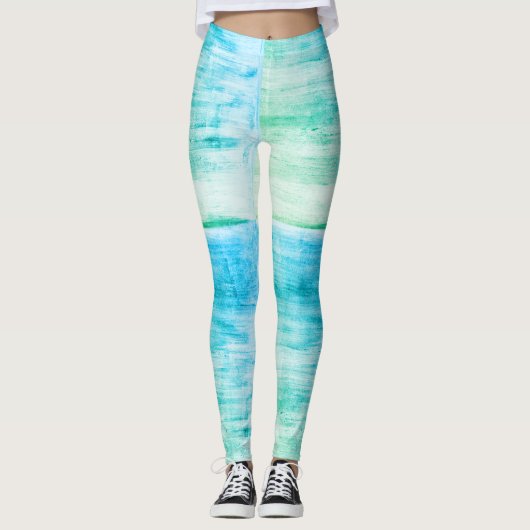 Blauwe en Groene Artsy Swirls Leggings (Voorkant)