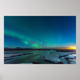 Blauwe en groene Aurora Borealis, IJsland Poster