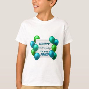 Blauwe en groene ballonnen 4e verjaardag aangepast t-shirt