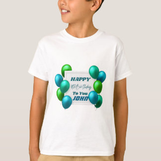Blauwe en groene ballonnen 4e verjaardag aangepast t-shirt