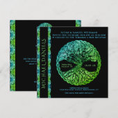 Blauwe en groene bar Mitzvah Boom van de Uitnodigi Kaart (Voorkant / Achterkant)