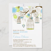 Blauwe en groene Birdcages Bridal Shower Invitatio Kaart (Voorkant)