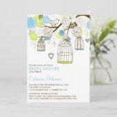 Blauwe en groene Birdcages Bridal Shower Invitatio Kaart (Staand voorkant)