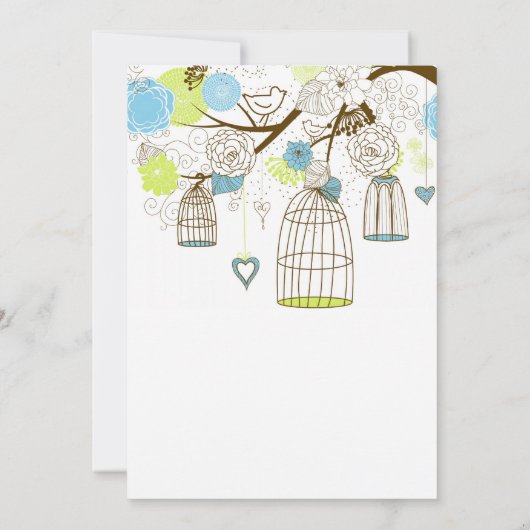 Blauwe en groene Birdcages Bridal Shower Invitatio Kaart (Achterkant)