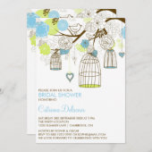 Blauwe en groene Birdcages Bridal Shower Invitatio Kaart (Voorkant / Achterkant)