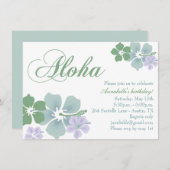 Blauwe en groene bloem Aloha Verjaardag Uitnodigin Kaart (Voorkant / Achterkant)