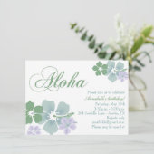 Blauwe en groene bloem Aloha Verjaardag Uitnodigin Kaart (Staand voorkant)