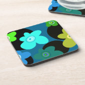 Blauwe en groene bloem bier onderzetter (Linkerzijde)