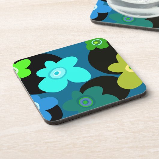 Blauwe en groene bloem bier onderzetter (Linkerzijde)