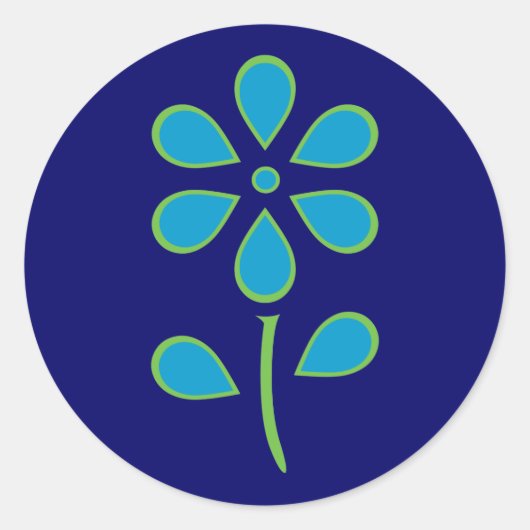 Blauwe en groene bloem ronde sticker (Voorkant)