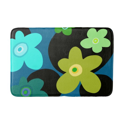 Blauwe en groene bloemen badmat (Voorkant)