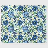 Blauwe en groene bloemen cadeaupapier (Vlak)