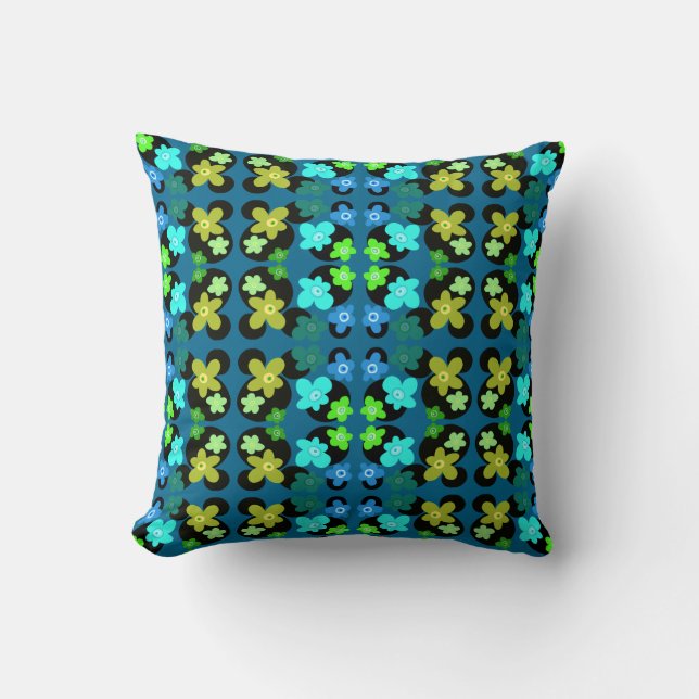 blauwe en groene bloemen kussen (Voorkant)