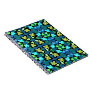 Blauwe en groene bloemen notitieboek