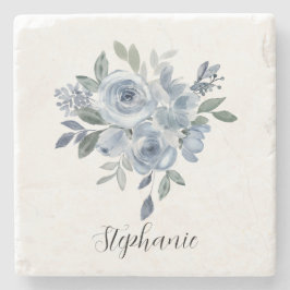 Blauwe en groene bloemen stenen onderzetter