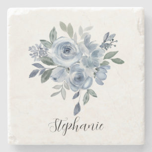 Blauwe en groene bloemen stenen onderzetter