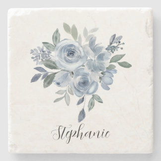 Blauwe en groene bloemen stenen onderzetter
