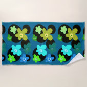 Blauwe en groene bloemen strandlaken (Voorkant)