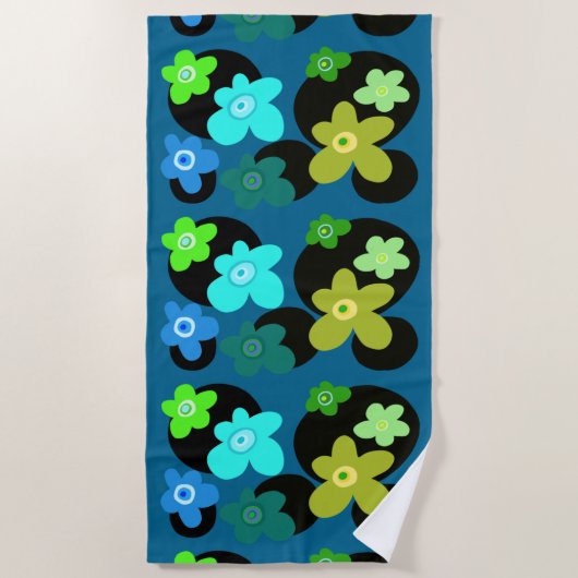 Blauwe en groene bloemen strandlaken (Voorkant)