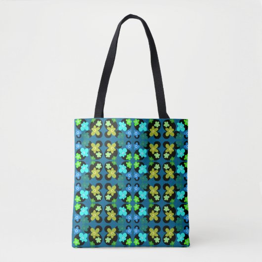 blauwe en groene bloemen tote bag (Voorkant)